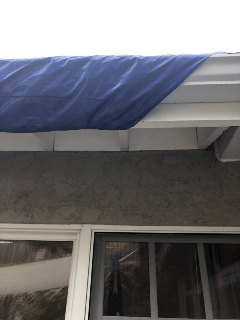 Temporary covering over a damaged roof edge — Thousand Oaks