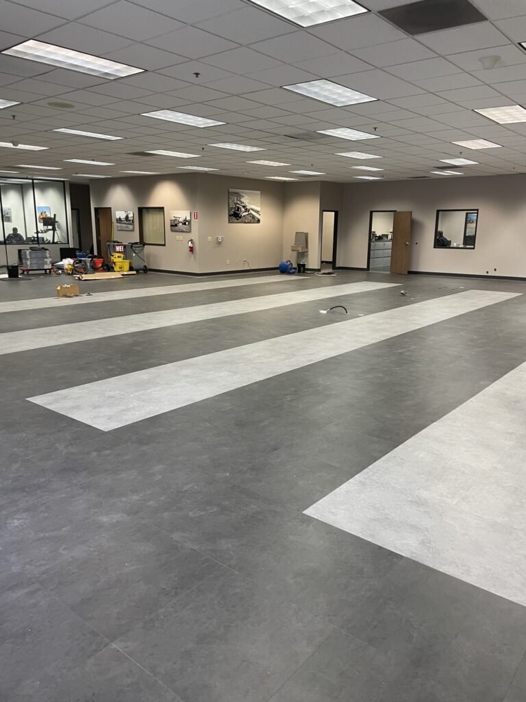 Large commercial interior with opened lower wall sections