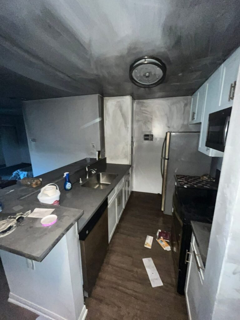 Smoke staining across the ceiling and walls of a kitchen — Thousand Oaks