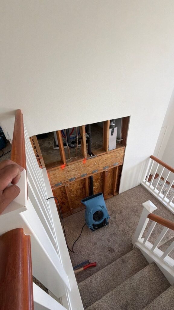 Water in hallway home in ventura. drywall removed